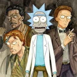 portrait, Rick and Morty, watercolor, dramatic lighting, cinematic, establishing shot, extremly high detail, foto realistic, cinematic lighting, pen and ink, intricate line drawings, by Yoshitaka Amano, Ruan Jia, Kentaro Miura, Artgerm, post processed, concept art, artstation, matte painting, style by eddie mendoza, raphael lacoste, alex ross