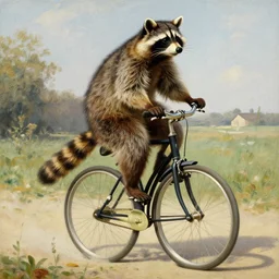 raccoon riding a penny-farthing, painting by Norman Rockwell, detailed, 4k