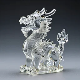 product photo of a translucent glass dragon statute made out of glass, ultra realistic, UHD