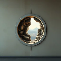 lateral cross - section view. wall with a circular magic portal to another world. framed, centralized, ethereal, rich estate, fantasy, smooth, sharp focus, high detailed digital art trending in artstation. artist greg rutkowski