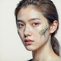 intricate highly detailed womans portrait, paint pour by peter mohrbacher
