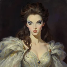 portrait of a stunningly beautiful alien glamour model, wearing an dust gown, greg manchess painting by sargent and leyendecker, studio ghibli fantasy close - up shot asymmetrical intricate elegant matte painting illustration hearthstone, by greg rutkowski by greg tocchini by james gilleard