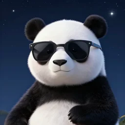 A panda wearing sunglasses on a starry night, trending on artstation, detailed, 4k digital art