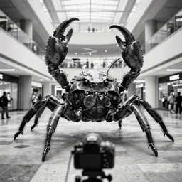 camera footage of a Gigantic Headcrab in an abandoned shopping mall, high exposure, dark, monochrome, camera, Unreal engine 5, grainy, CCTV, security camera footage, timestamp, zoomed in, fish-eye lens, headcrab, cockroach, spider, horrifying :4
