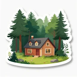 sticker of a home in the forest by jack davis