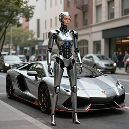 “Elegant expensive cybernetic suit made by Lamborghini, on the city street, stunning high tech, by Beeple, realistic, cinematography”