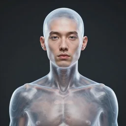 professional portrait of a human with a transparent skin