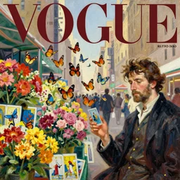 butterflies, swarm of butterflies, flower market, new york city, vogue magazine, greg rutkowski, anime, john singer sargent, trending on artstation, oil painting, tarot, intricate