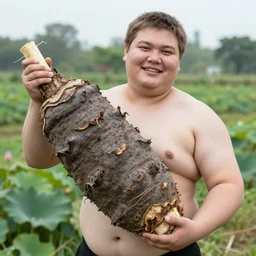 fat man holding the worlds largest yam