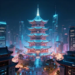 a cyberpunk bioluminecent chinese city background, volumetric illumination, digital art, octane render, cinematic lightning, 8 k