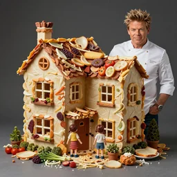 photo of a house with kids made out of food leftovers. Highly detailed. Art by Gordon Ramsey