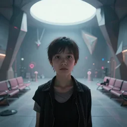 a cinematic fine portrait of the dmt trip, angular, hyperdimensional entities, the waiting room, octane render, nvidia raytracing demo, masterpiece