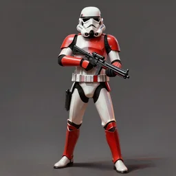 full body shot of an imperial stormtrooper in battle position ready to shoot his blaster concept art by Doug Chiang cinematic, realistic painting, high definition, very detailed, extremely high detail, photo realistic, concept art, red color palette, the Mandalorian concept art style