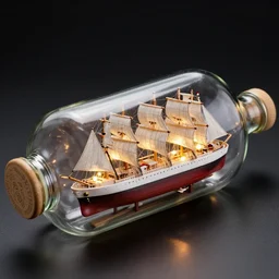 well lit high res professional photo of a ship in a bottle, ship in a bottle, crafting, sideways bottle, model ship