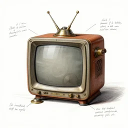 steampunk mechanical electrical television set sketch with detailed notes by leonardo da vinci