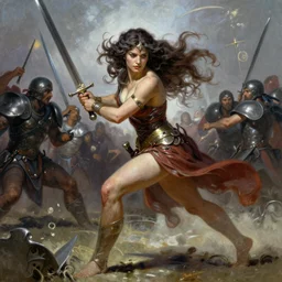 A full portrait of a very beautiful berserker woman, running into battle holding a sword, by Frank Frazetta, Greg Rutkowski, Boris Vallejo, epic fantasy character art, goddess of war, Exquisite detail, post-processing, low angle, masterpiece, cinematic