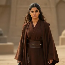 priyanka chopra as a jedi master in brown robe, style of Raymond Swanland, cinematic, artstation