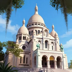 concept art by jama jurabaev, cel shaded, cinematic shot, trending on artstation, high quality, brush stroke, vibrant colors, basilica sacre coeur, hanging spanish moss