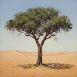 a painting of a tree in the desert, an airbrush painting by breyten breytenbach, cgsociety, neo - primitivism, dystopian art