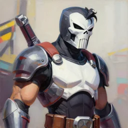 greg manchess portrait painting of armored punisher ivy as overwatch character, medium shot, asymmetrical, profile picture, organic painting, sunny day, matte painting, bold shapes, hard edges, street art, trending on artstation, by huang guangjian and gil elvgren and sachin teng