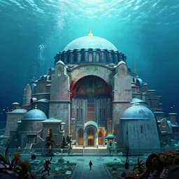 a beautiful digital illustration of a domed underwater city by beeple | Byzantine architecture | cinematic | unreal engine | octane | photorealistic |