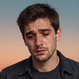 detailed portrait of the sad man crying, in the style of rob lefield and dan mumford, epic gradient, by atey ghailan, by greg rutkowski, by greg tocchini, by james gilleard, by joe fenton, by kaethe butcher, gradient pink turquiose, black and yellow color scheme, grunge aesthetic, graffiti tag, 8 k