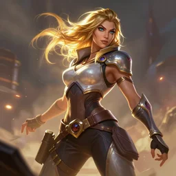 Kaley cuoco as an Apex Legends character digital illustration portrait design by, Mark Brooks and Brad Kunkle detailed, gorgeous lighting, wide angle action dynamic portrait