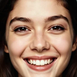 a candid extreme closeup portrait of an expressive face of a delighted young woman by annie leibovitz
