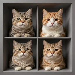 drawing realistic stylized cute smiling cats in the style of escher. symmetric. detailed. hd