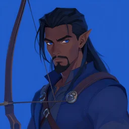 blue portrait of a male black haired half elf archer, black goatee, blue eyes, artstation, style of jesper ejsing, by rhads, makoto shinkai and lois van baarle, ilya kuvshinov, ossdraws