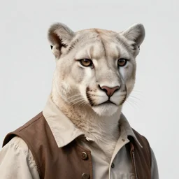 beautiful portrait commission of a male furry anthro albino mountain lion with dark brown eyes wearing old-timey miner's clothes in an old saloon. Atmospheric. Character design by charlie bowater, ross tran, artgerm, and makoto shinkai, detailed, inked, western comic book art