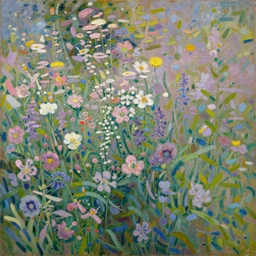 highly detailed oil painting of a field of flowers painted by claude monet