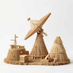 realistic photo of a a modern brushwood and straw astronomy archeology scientific equipment gadget sculpture made of brushwood, with white fluffy fur, by dieter rams 1 9 9 0, life magazine reportage photo, natural colors, metropolitan museum collection