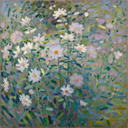an oil painting of summer flowers by claude monet