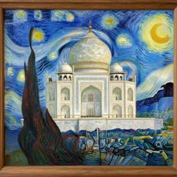 painting of tajmahal + van gogh's stary night