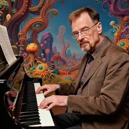 walter white playing piano, surrealism, phiscodelic