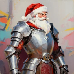 greg manchess portrait painting of fully armored santa claus as overwatch character, medium shot, asymmetrical, profile picture, organic painting, sunny day, matte painting, bold shapes, hard edges, street art, trending on artstation, by huang guangjian and gil elvgren and sachin teng