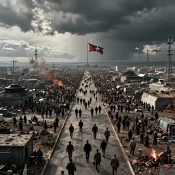hyperrealistic precisionist communist revolution sci - fi, fine art highly detailed matte painting masterpiece, eric zener ren hang, dramatic moody lighting, long shot, wide angle, uhd 8 k, sharp focus