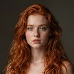 realistic photography beautiful girl, red hair, no doubles girl, style division, mikhail larionov,