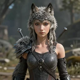 A screenshot from Game of Thrones featuring an anime wolf girl, unreal engine, ray tracing, god rays, DAZ, 4K, UHD, octane render, cinematic, volumetric lightning, game engine