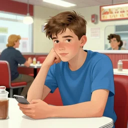1 9 5 0 s rebel teen male at the local diner, art by guy peellaert and jack kirby and paul cadmus