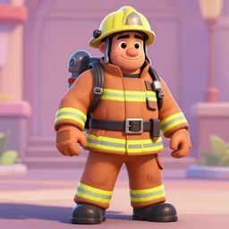 heroic firefighter, screenshot in a typical disney infinity 3 style, artstation, hyper pixar, art gta 5 cover, behance hd artstation by josh black, volumetric lighting, subsurface scattering, octane render, trending artstation, fire flames in background