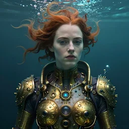 underwater steampunk portrait of emma stone, hyper detailed, digital art, trending in artstation, cinematic lighting, studio quality, smooth render, unreal engine 5 rendered, octane rendered, art style by klimt and nixeu and ian sprigger and wlop and krenz cushart.