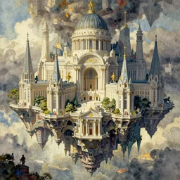 the amazing floating neoclassical city, fantasy. intricate, amazing composition, colorful watercolor, by ruan jia, by maxfield parrish, by marc simonetti, by hikari shimoda, by robert hubert, by zhang kechun, illustration, gloomy