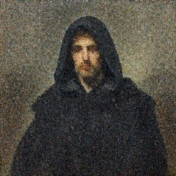 oil painting portrait of a man in dark robes, hooded, made by greg rukowtski, fantasy, moodly