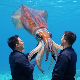 1 9 8 8, vivid colour photograph of an enormous squid engulfing a professional looking man in a london high street. bypassers walk past without any care 3 5 mm film perfect focus