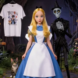 tim burton alice in wonderland movie still frame by yuko shimizu, tee party with a cat by yuko shimizu and tim burton