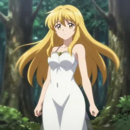 isekai beautiful kuudere anime girl hestia danmachi, kamisama standing in forest. flat face. beautiful face, catchlight, aesthetic, golden ratio. beautiful lineart, ranking on contest, artstation, soft lighting, artistic pose, character concept, cinematic, motion blur, chromatic abberation. anime tv screenshot.