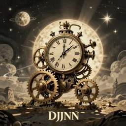 Clockwork Djinn, celestial retro illustration in the style of victo ngai