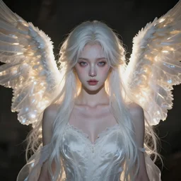 the pale decaying beautiful girl with the most evil glowing wings